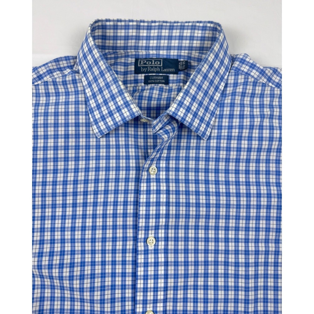 Polo Ralph Lauren Curham Blue Gingham French Cuff Dress Shirt Mens 17.5 35